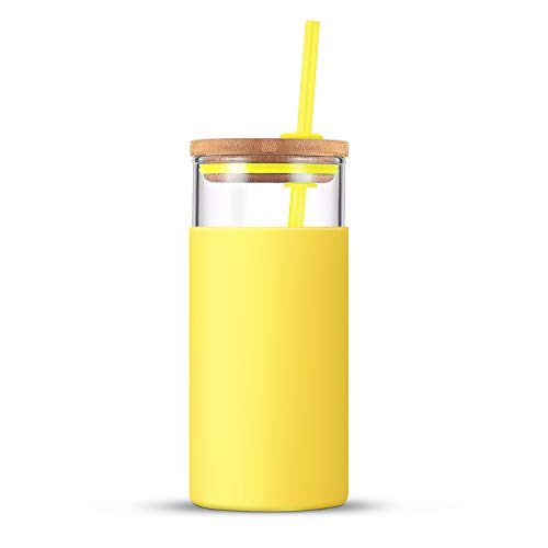Tronco 20oz Glass Tumbler Glass Water Bottle Straw Silicone Protective Sleeve Bamboo Lid