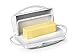 Butterie Flip-Top Butter Dish with Lid & Matching Knife, Holds 2 Sticks/European Butter, No-Mess Butter Holder, Shatterproof, Dishwasher Safe, White