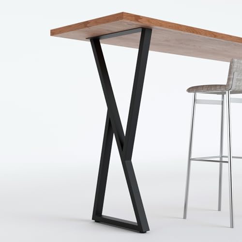 Homtone 2PCS Heavy-Duty Breakfast Bar Legs, 105cm Industrial Metal Table Legs for High Tables, DIY Furniture Projects, Black (H105xW45cm-X-Shape)