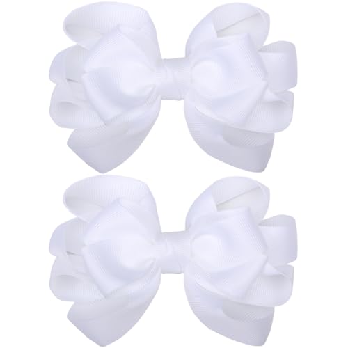 Pinzas para cabello de lazo grosgrain 4 pulgadas blancas miniatura 1