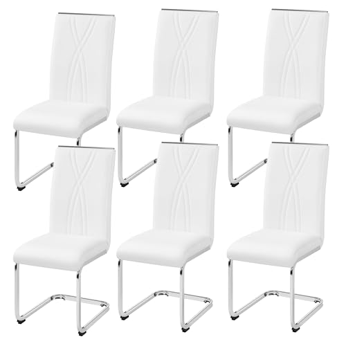 Yaheetech Dining Chairs Set of 6 Modern Kitchen Chairs with Faux Leather Seat and Sturdy Metal Legs for Dining Room, Kitchen, White