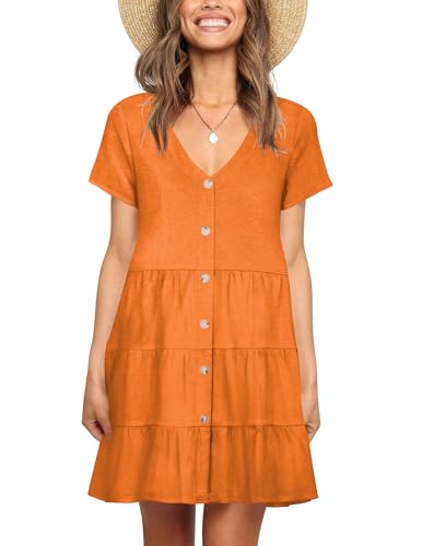 Image of Nova In Sky Women's Summer Dresses 2026 Short Sleeve V-Neck Casual Loose Swing Button Down Casual T Shirt Dresses