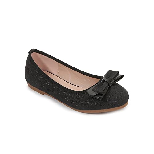 Girls Dress Shoes, Glitter Metal Mary Jane Ballet Flats with Bows for Big Kids