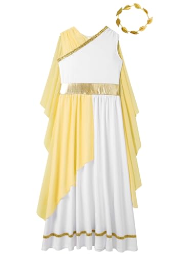 Hansber Kids Girls Ancient Greek Toga Grecian Flowy Gown Dress with Headwear Fancy Outfits3