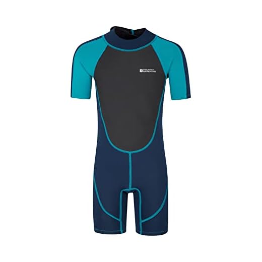 Mountain Warehouse Shorty Neoprenanzug Junior für Kinder - 2,5 mm, Kinder-Schwimmanzug für Jungen und Mädchen, Flatlock-Nähte, Wetsuit, Verstellbarer Hals, zum Surfen Blaugrün 3-4 Jahre