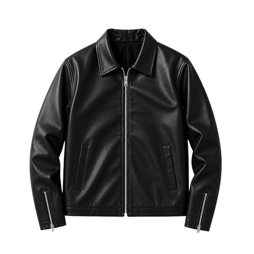 Image of Men's Faux Leather Jacket | Premium PU Leather Casual Winter Jacket for Men | Stylish Zip-Up Streetwear Biker Outerwear for Travel Party Riding Daily Wear