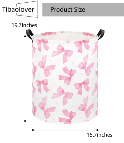 Image of Girls Laundry Basket Baby Nursery Hamper Toy Storage Bin(Pink Bowknots)