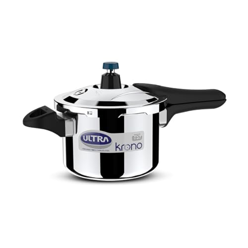 Image of Ultra Triply Krono Pressure Cooker 3 Litre | Whistle Counter | Spillage Control | AISI 304 Food Grade Stainless Steel Cooker | 5 Years Warranty | 1.2 MM Lid Thickness | Induction Compatible