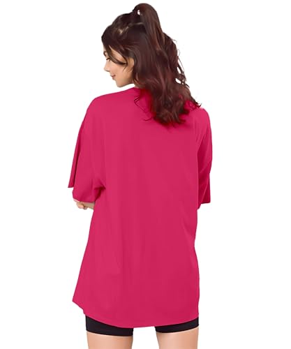 Image of SHODOX Women's Cotton Blend Oversized Drop Shoulder Printed T-Shirt | Soft, Breathable & Light Weight | Loose Fit Stylish Top for Girls with Premium Graphic Print