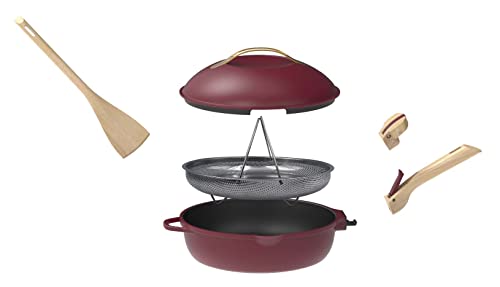 The Fabulous 8-in-1 Frying Pan - One utensil that replaces pan, pan, sauté pan - With 2 removable handles, steam/fry basket, wooden spatula - RUBIS