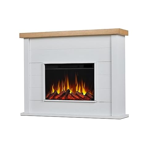 Real Flame Marshall 49" Slim Electric Fireplace with Mantel for Living Room or Bedroom, Replaceable Fireplace Insert Heater, Realistic Log and Flame Effect, Remote Control, White Cover