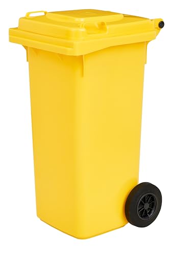 gardivo Mülltonne 120 Liter Abfalltonne Reststofftonne Mülleimer mit 2 geräuschlosen Rädern Klappdeckel mit zwei Griffen großer Abfalltonne stabiler Kunststoff-Mülleimer (Gelb)