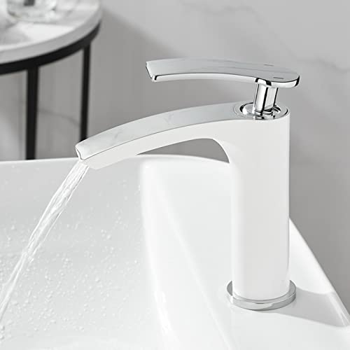 Grifo de baño cascada de latón con mezclador monomando corto para agua caliente y fría