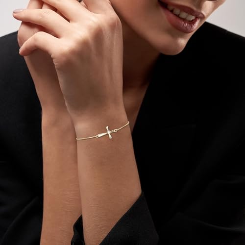 GAVU Slider Clasp 925 Sterling Silver Zirconia Cross Bracelet for Women, Dainty Sterling Silver Bracelet for Women2