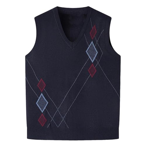 Mens Fashion V Neck Knit Tank Tops Fall Casual Lightweight Sleeveless Sweater Geometric Graphic Vest