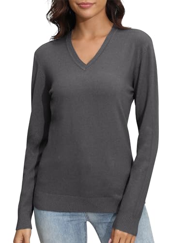 Image of EXCHIC Women's Long Sleeve V-Neck Casual Sweaters Fall Classic Soft Knit Top 2026 Fit Basic Pullover Tops