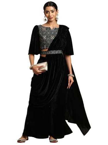 Image of Libas Womens Embroidered Velvet Saree for Women