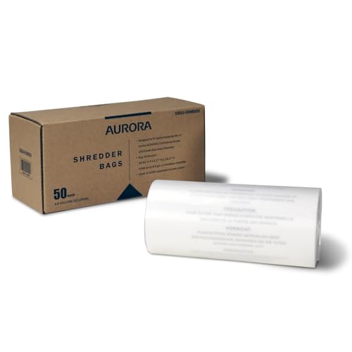 Aurora SB50 Shredder Bags, Design for Aurora AU200MA and AU220MB auto feed shredders, Hold up to 8.5 Gallon of shredded materials, 1 Roll of 50 Bags