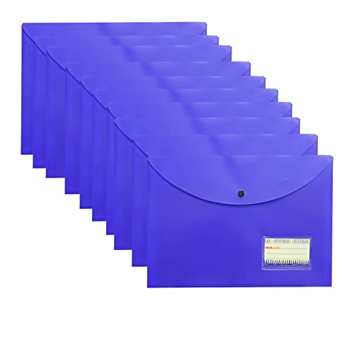 Image of True-Ally 5 pcs Bright Color Envelope Folder, Poly-Plastic A4 Documents File Storage Bag with Snap Button Certificate File Holder Document Folder for Certificates (Blue)