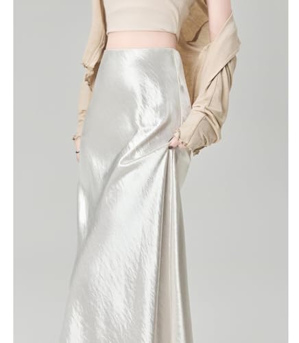 Womens Fashion Hip Skirt Satin Elegant Slim Fit Flowing Hem Casual Thin Elastic High Waist Long Fishtail Skirt3