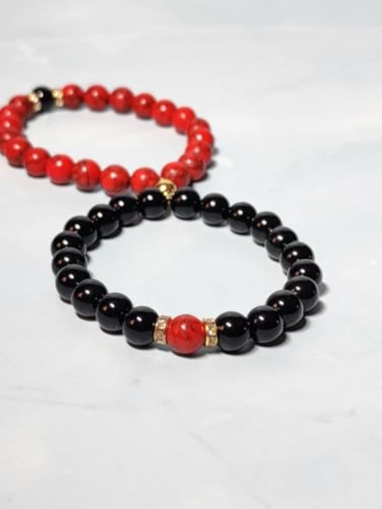 Red Turquoise & Black Onyx Couples Love Bracelet Set