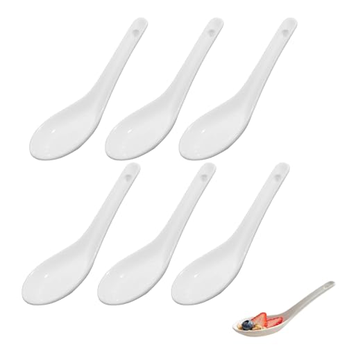 6x à soupe asiatiques en porcelaine blanche, cuillères à riz élégantes, cuillères de service pour bols de riz, ramen, apéritifs, desserts et dim sum,...