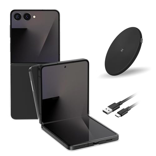 Image of Samsung Galaxy Z Flip7 Cell Phones, Unlocked Android 256GB, AI Foldable Smartphone with FlexCam, 6.9 inch AMOLED, Triple Camera, International Model 2025, Jet Black, Bundle Wireless Charger & Clear Case