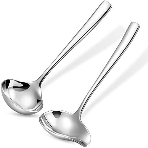 KEAWELL Louis 7.5 Inches Gravy Ladle + Sauce Drizzle Spoon with Spout, 18/10 Stainless Steel Mini Ladle, Dishwasher Safe