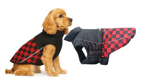 Image of The Pets Company Dog Winter Coat Jacket, Clothes, Windproof, Waterproof, Light Weight, Washable, Ultra Warm Thick Fleece Lined Dog Vest for Cold Weather Protection, (Red Check, Medium - 18 Inch)