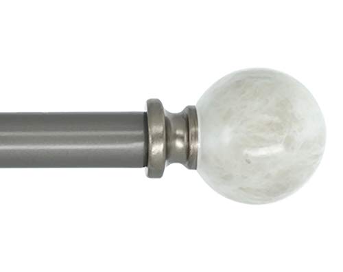 Meriville 1-Inch Diameter Single Window Treatment Curtain Rod, Spanish White Marble Ball Finial, 48-inch to 84-inch Adjustable, Gunmetal