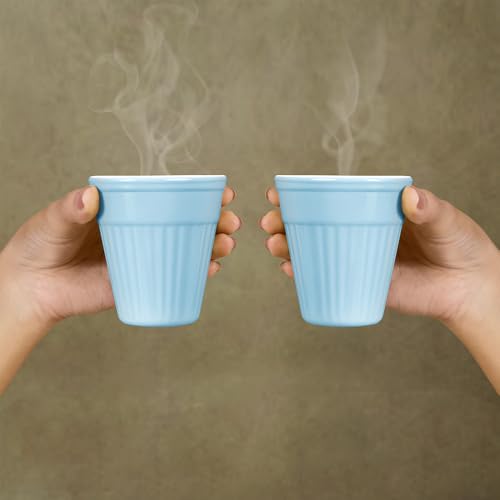 Image of Larah by BOROSIL 200ml 6pc Powder Blue Tea /Coffee Opalware Kulhad Set | Microwave & Dishwasher Safe | Bone-Ash Free | Crockery Set Ideal for Daily Use & Gifting | Multicolor (Blue)