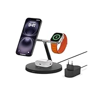Belkin Caricabatterie wireless 3 in 1 con MagSafe, caricatore wireless rapida per iPhone (15 W) e...