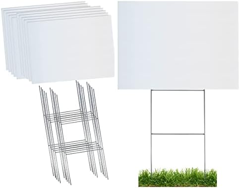 Durable Blank Corrugated White Yard Sign Kit Includes 10 of Each: Large 18x24 Signs and Strong Galvanized Steel Double H 10x24 Yard Stakes - Pack of 10 18x24 Signs with Yard Stakes
