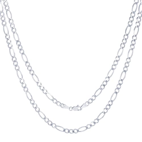 Nuragold 14k Real White Gold Solid Figaro Link 4.5mm Chain Necklace (18