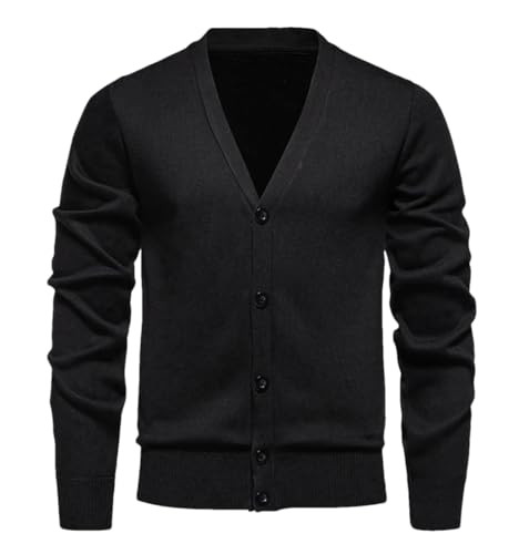 Men's Autumn Winter Slim Fit Knit Solid Color Fleece Knitted Cardigan Warm Casual V-Neck Sweater Outerwear