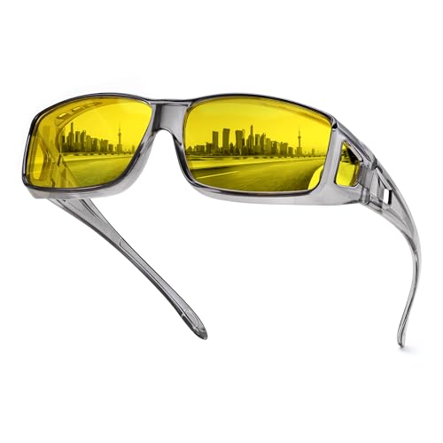 FEISEDY Night Driving Fit Over Glasses Sunglasses for Men Women,Polarized Wrap Around Yellow Sunglasses UV400 B2593