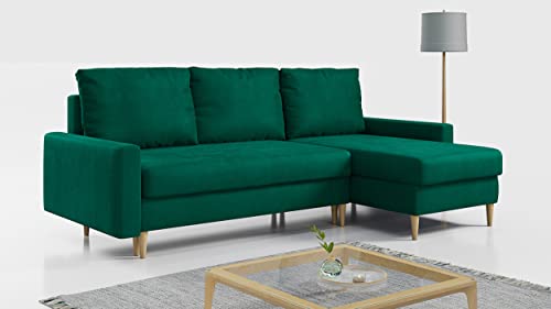 MKS MEBLE Ecksofa - L-Form Sofa mit Schlaffunktion - Wohnlandschaft L Form, Ecksofa mit Schlaffunktion und Bettkasten, Schlafsofa mit Bettkasten, Couch mit Schlaffunktion - Grün LANG