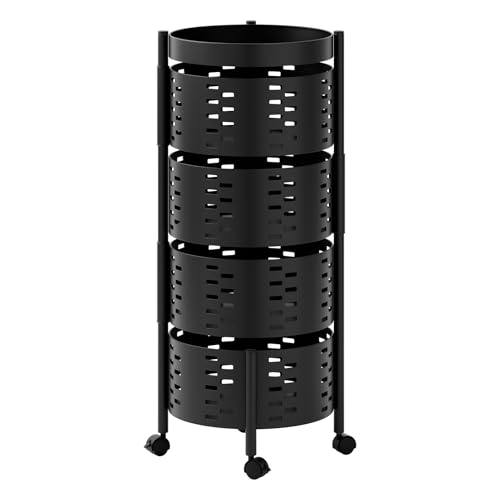 SXDMOUBK Carrito Giratorio de 4/5 Niveles, estantes de Almacenamiento para Cocina, Organizador de Verduras, Estante de pie para frutero para Sala de Estar, Negro, 4 Niveles.