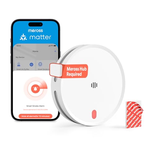 Meross Smart Detector De Humo Conectado con Notificación App, Alarma De Incendios WiFi con Doble Sensor Óptico, Detector De Humos, 33 mm, Hub Requerido, 1 Unidad
