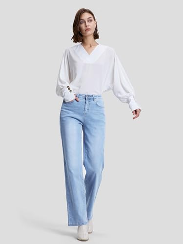SEVEGO Women's 32"/34"/36" Tall Straight Leg Jeans Mid Waisted Stretchy Loose Denim Pants Casual Baggy Jean Trousers 32'', Light Blue, M - image 8