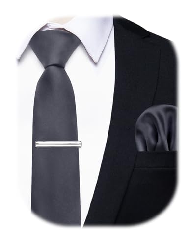 Image of YourTies Skinny Ties for Men Satin 2.4 inch Slim Necktie with Pocket Square Tie Clip Set Solid Color Wedding Party Business