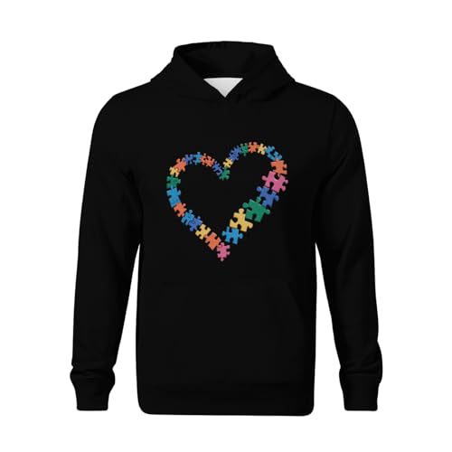 Kids Retro Autism Awareness Love Heart Puzzle Piece Vintage Boys Girls Lightweight Kangaroo Pocket Hoodies2