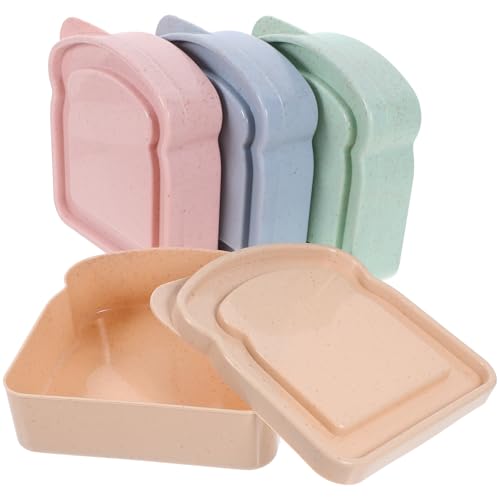 ABOOFAN 4pcs Sandwich Containers for Lunch Boxes Plastic Toast Shape Sandwich Box Reusable Sandwich Holder with Lid for Fruit,Salad,Snacks and Food Storage