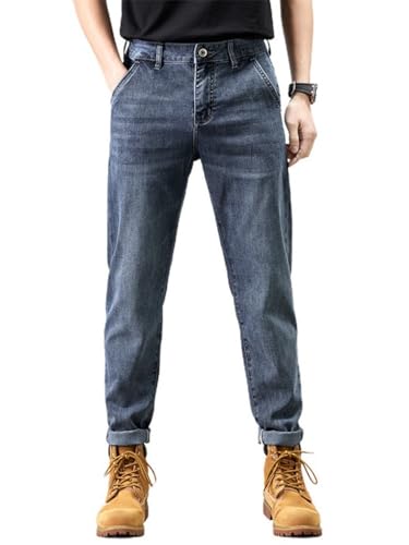 Jeans Pants Trousers Denim Washed Slim Fit Small Straight Leg for Spring and Summer Blue Stretch Comfort