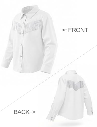 Image of Girls Fringe Shirt Sleeveless Button Down Western Cowgirl Tassel Trim Casual Blouse Shirt Top 4-13Y