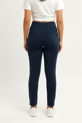 Image of EcoLove Women's Black Ribbed Knit Pants, High-Waisted, Tapered Fit