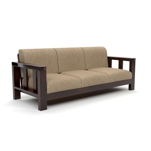 Image of Solid Sheesham Wooden Sofa 3 Seater | 3 Person Sofa for Living Room | Elegant 3 Seater Sofa Set for Home & Office Furniture (Evans Walnut, 3 Seater)