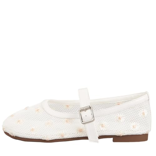 UFEDO Mesh Ballet Flats for Women Embroidered Floral Round Toe Mary Jane Flats