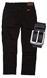 Gerades Bein Regular Fit Wrangler Stretch Herren Jeans inkl. Texas Gürtel (Black, W40/L34)