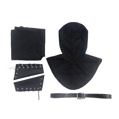 RUMAOZIA Costume de chevalier médiéval pour homme, 4 pièces, style médiéval, Renaissance, chevalier noir, tenue d'Halloween, carnaval, fête, costume, anorak, ceinture, accessoire